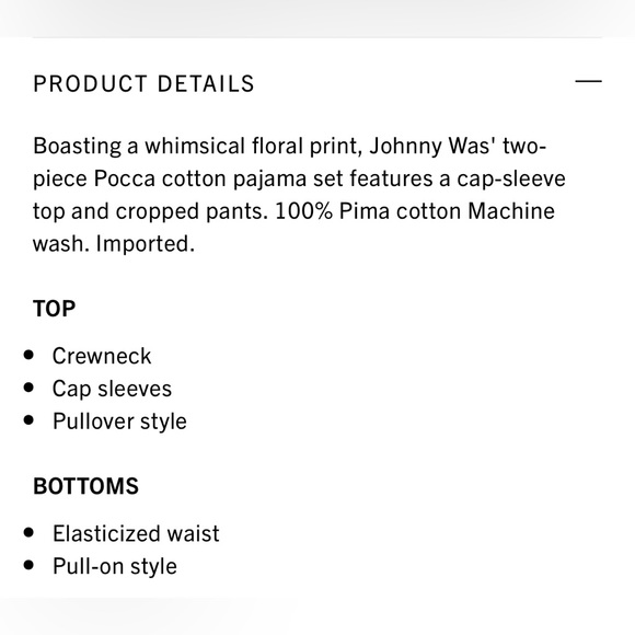 NEW! Johnny Was Capsleeve Cap Sleeve Pajama Set Top & Pants NWT - Picture 9 of 10